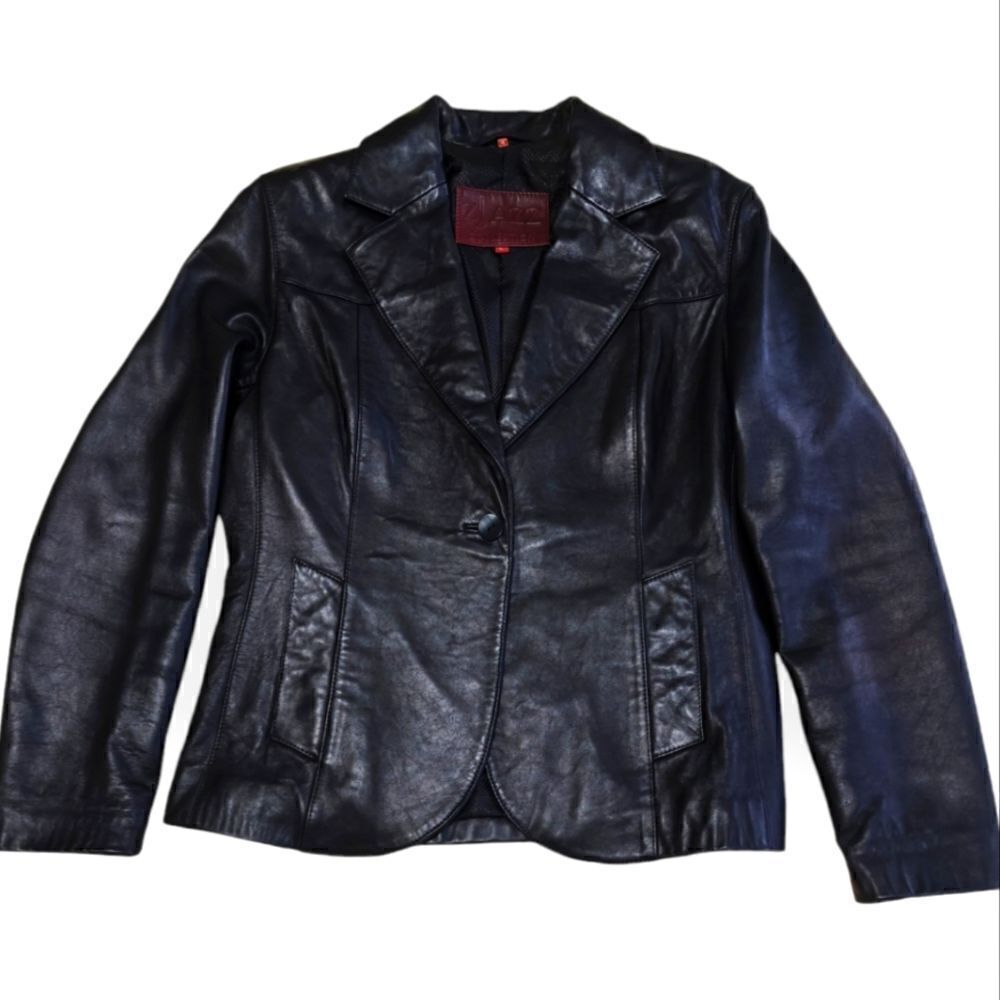 Classic 100% Genuine Leather Lambskin one button black blazer jacket sz L zJazz